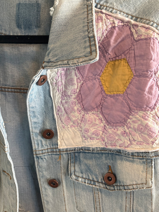 Heirloom Granny Hexagon Flowers Denim Jacket