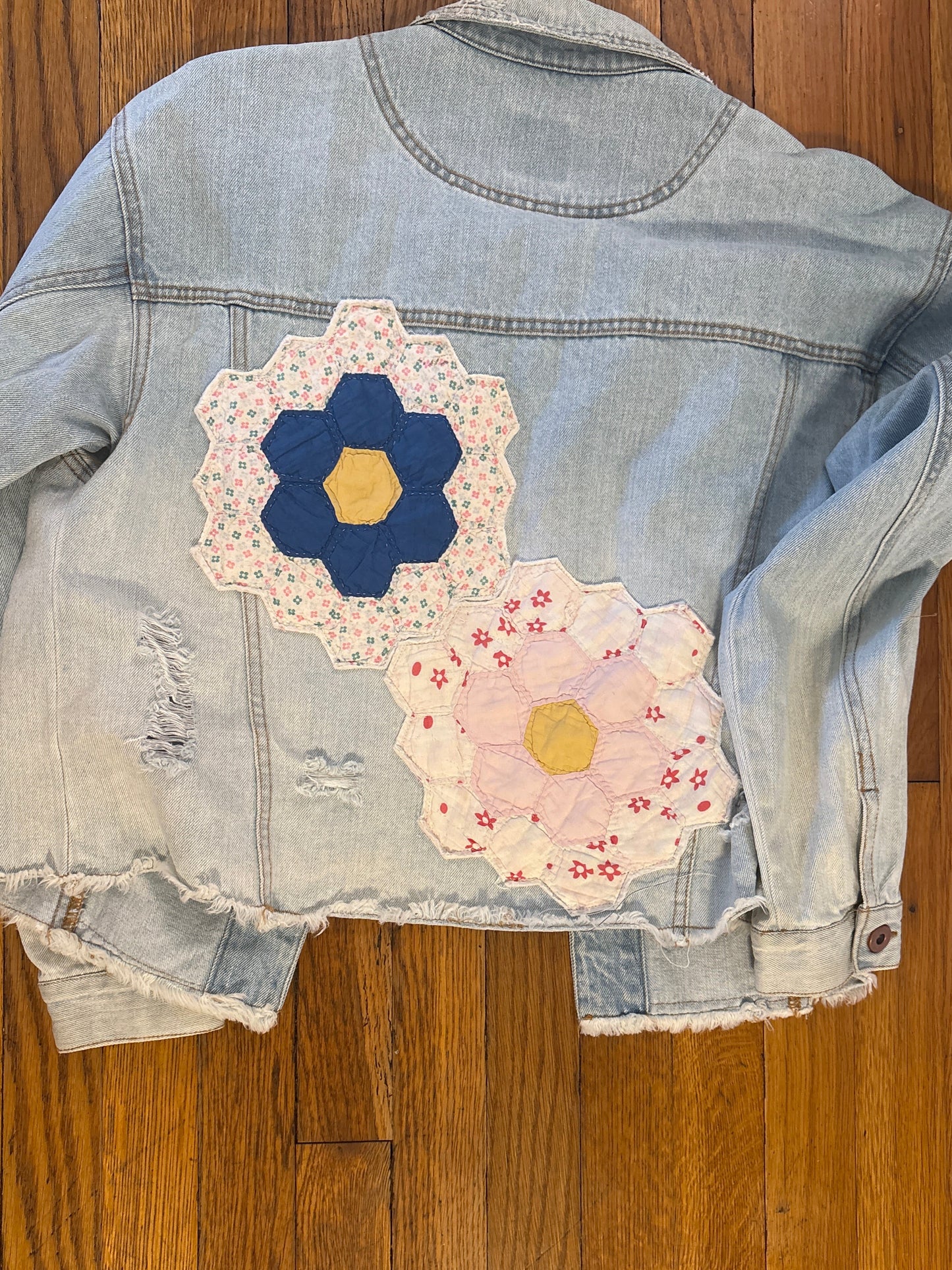 Heirloom Granny Hexagon Flowers Denim Jacket