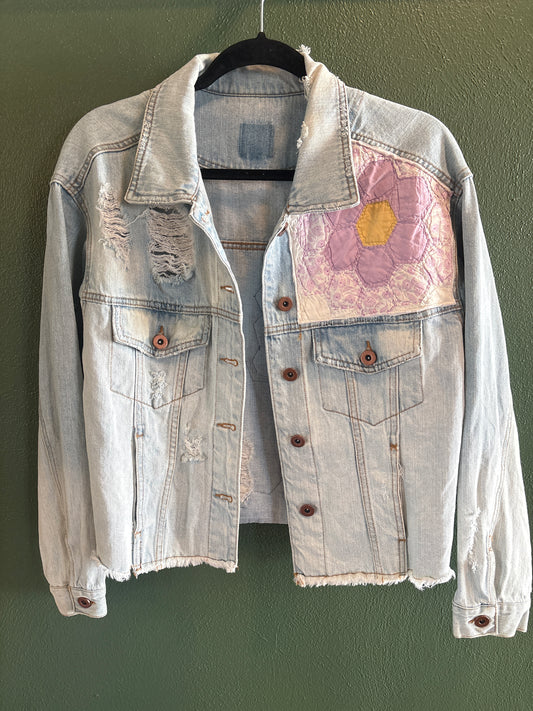 Heirloom Granny Hexagon Flowers Denim Jacket