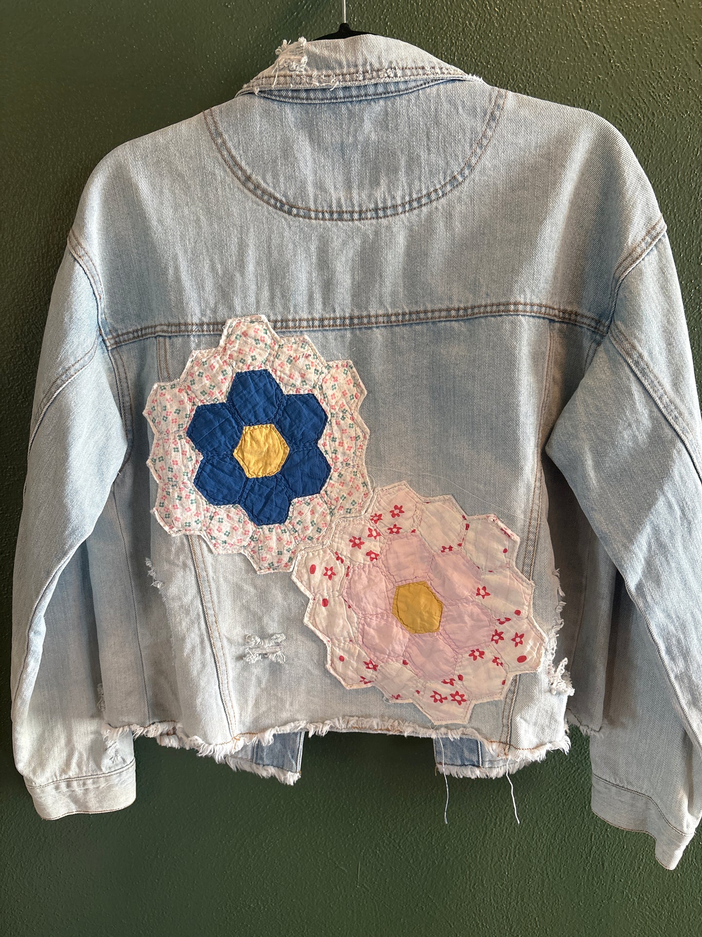 Heirloom Granny Hexagon Flowers Denim Jacket