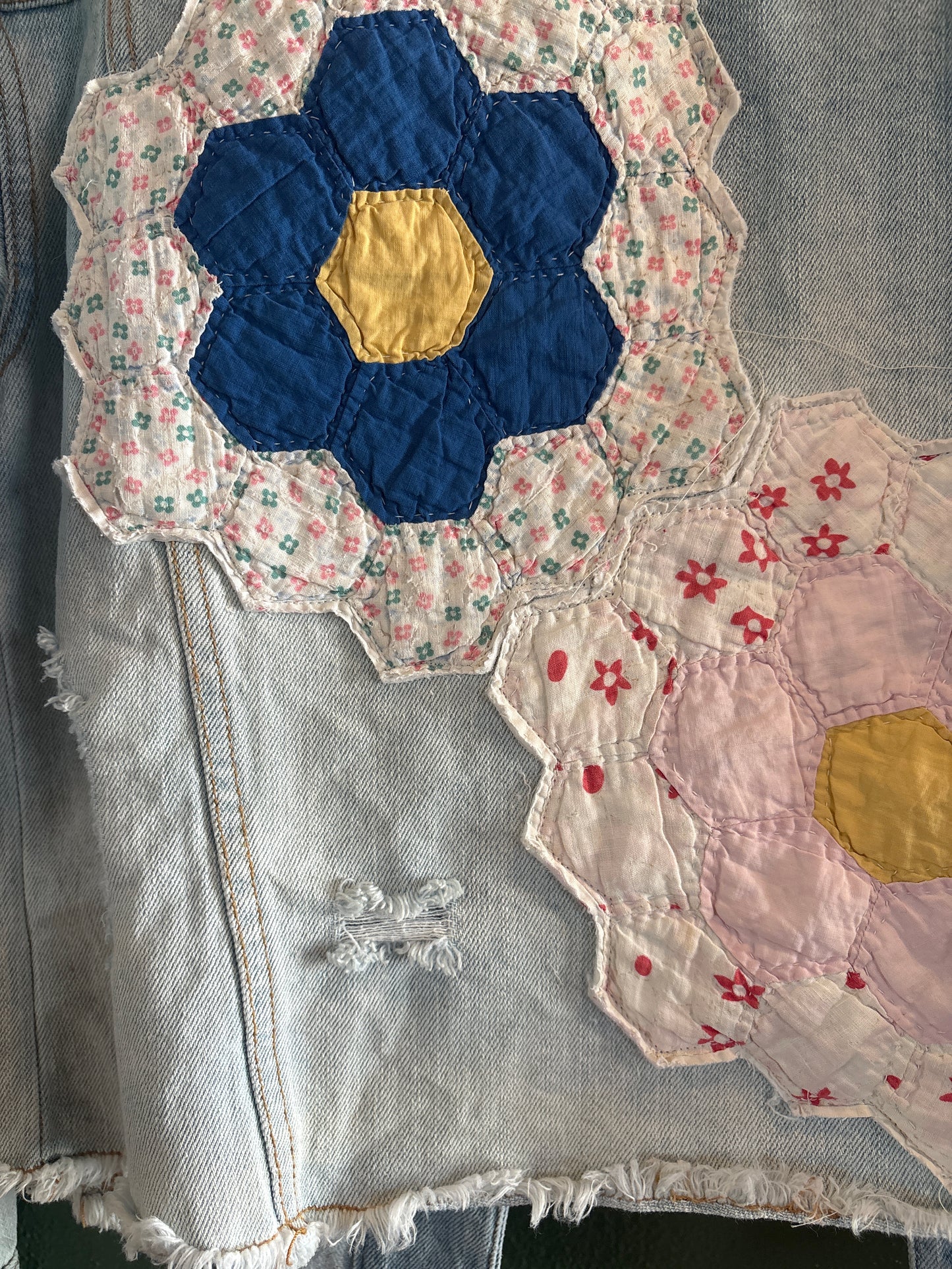 Heirloom Granny Hexagon Flowers Denim Jacket