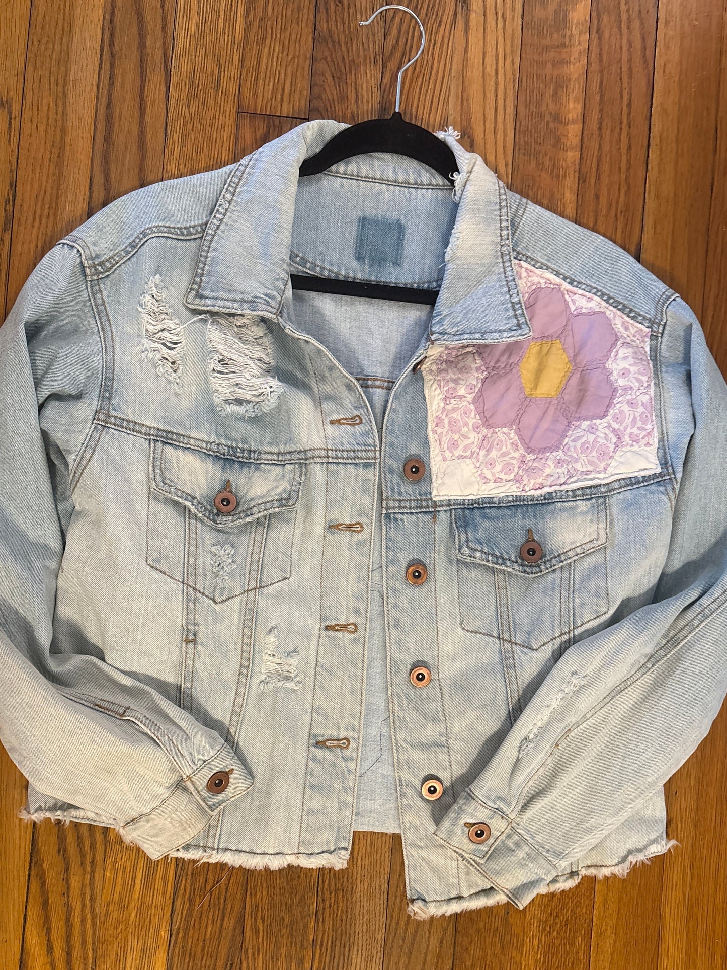 Heirloom Granny Hexagon Flowers Denim Jacket
